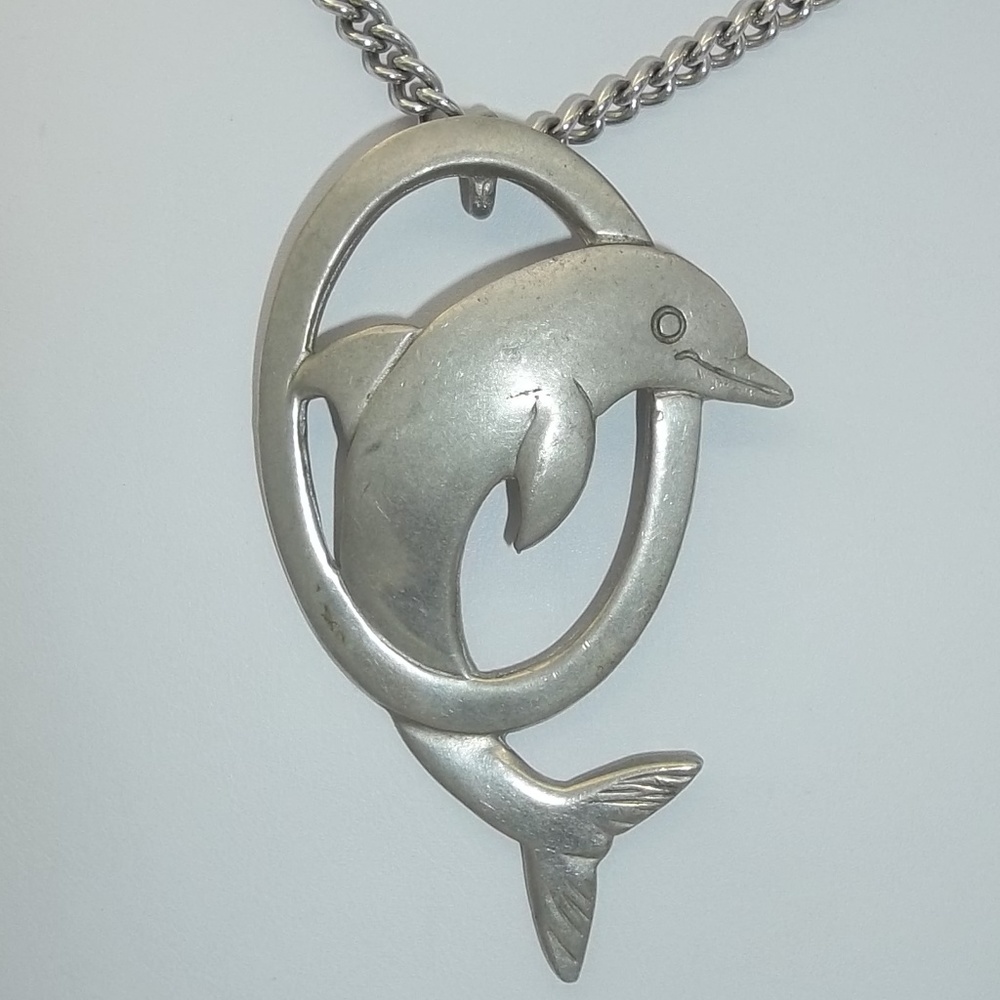 Reed and Barton Pewter Dolphin Necklace